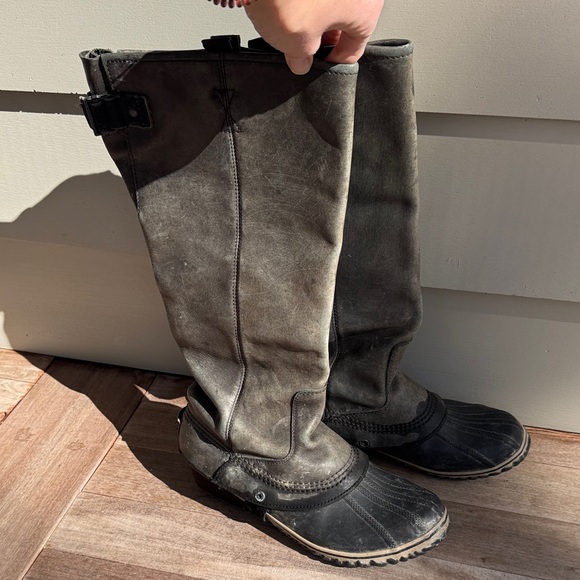 Sorel Slimpack Tall Gray Leather riding Boots women’s size 10 - Picture 9 of 16